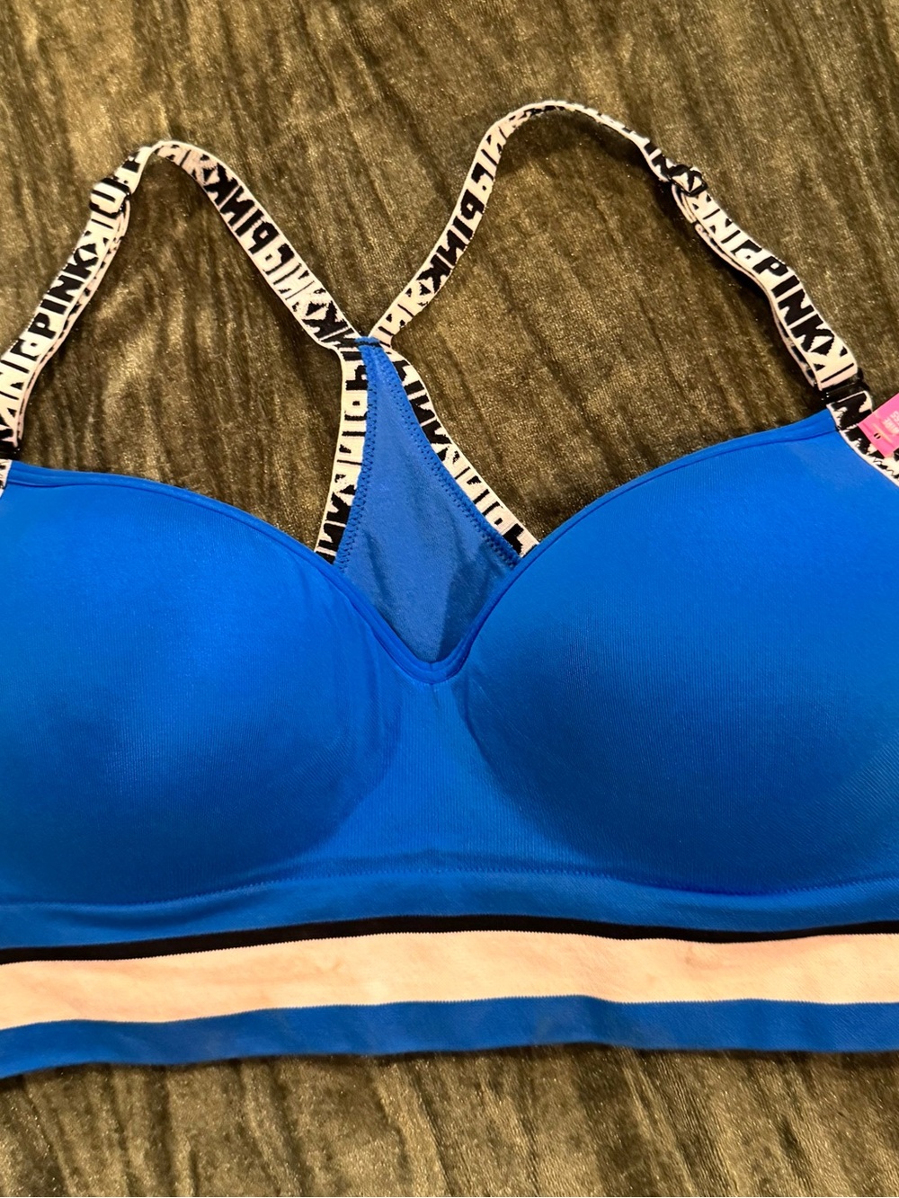 PINK Victoria's Secret Bright Blue Wireless Sports Bra with Logo Straps
